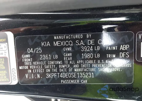 2025 Kia K4 Lxs from USA, damaged, VIN 3KPFT4DE0SE135231